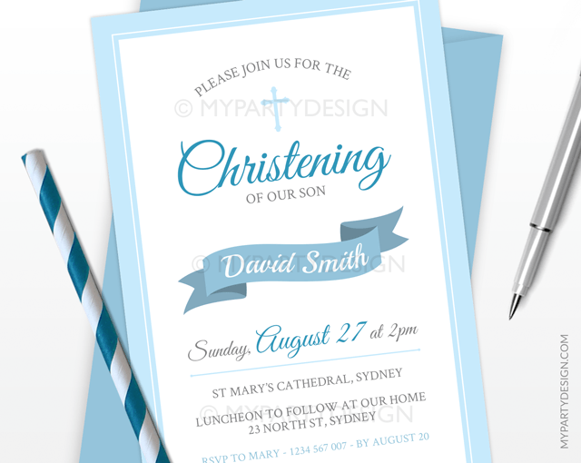 Printable Blue Cross Logo - Baptism Christening Party, Blue Cross PRINTABLE Invitation