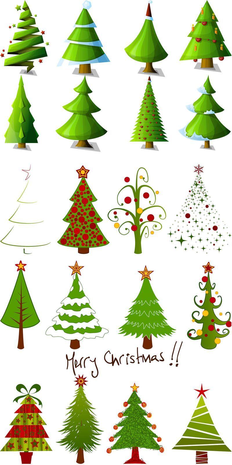 Christmas Pine Tree Logo - 2 Sets of 20 vector cartoon Christmas tree designs in different ...
