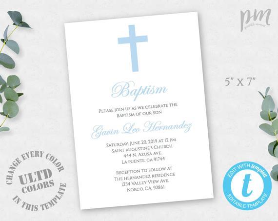 Printable Blue Cross Logo - Blue Baptism Invitation Boy Baptism Invite Printable Baptism | Etsy