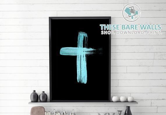 Printable Blue Cross Logo - Teal Blue Cross on Black Religious Art Cross Home Decor | Etsy