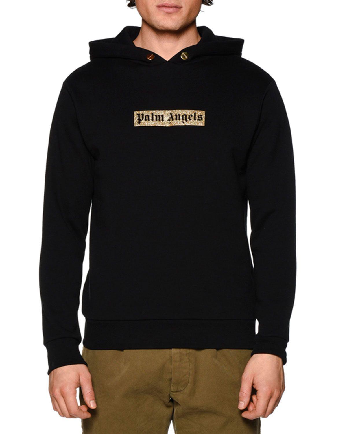 Angels Box Logo - Palm Angels Sequin Logo Hooded Sweatshirt, Black Gold