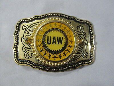 Yellow UAW Logo - UAW LOGO Emblem Belt Buckle Gold Tone UNTIED AUTO WORKERS Polished