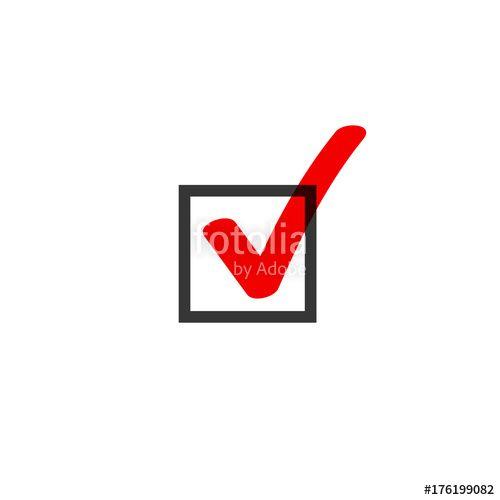 Red Check Mark Logo - Tick icon vector symbol doodle style, red checkmark isolated