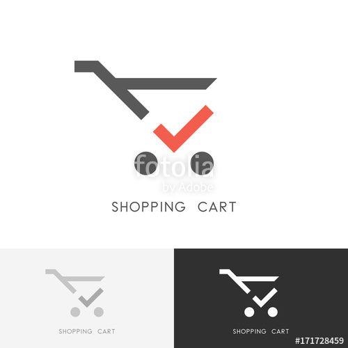 Red Check Mark Logo - Shopping cart logo with red check mark or tick symbol