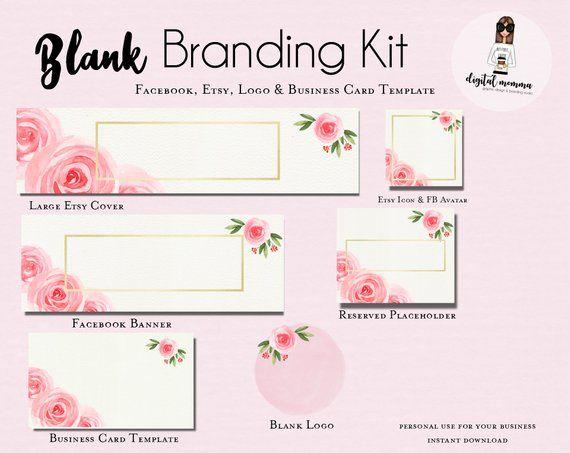 Blank Floral Logo - Blank/DIY Rose Gold Branding Kit Facebook & Etsy Set Logo | Etsy