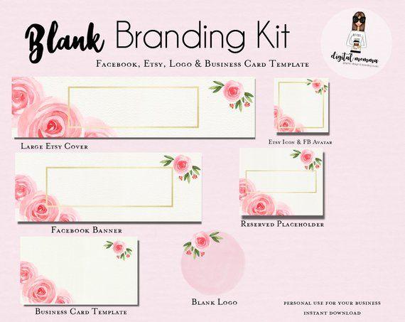 Blank Floral Logo - Blank DIY Rose Gold Branding Kit Facebook & Etsy Set Logo