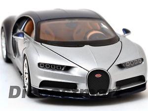 Silver Blue Car Logo - BUGATTI CHIRON SILVER/ BLUE 1:24 DIECAST MODEL CAR BY WELLY 24077W ...