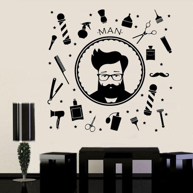 Shave Logo - Wall Decal Sticker Bedroom Man Barber Shop Logo Hair Salon Shave ...