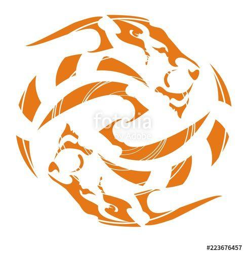 White and Orange Lion Logo - Orange ethnic lion circle symbol. Design of a tattoo or emblem the ...