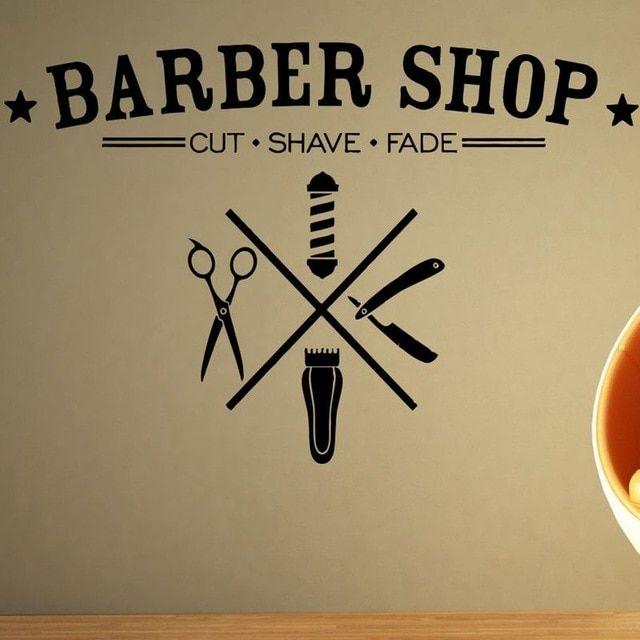 Shave Logo - Barber Shop Wall Decal Scciors CUT SHAVE FADE Quote Hair Salon Wall ...