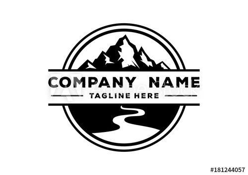 Black Mountain in Circle Logo - Black Mountain Nature with River Circle Vintage Company Logo Stamp ...