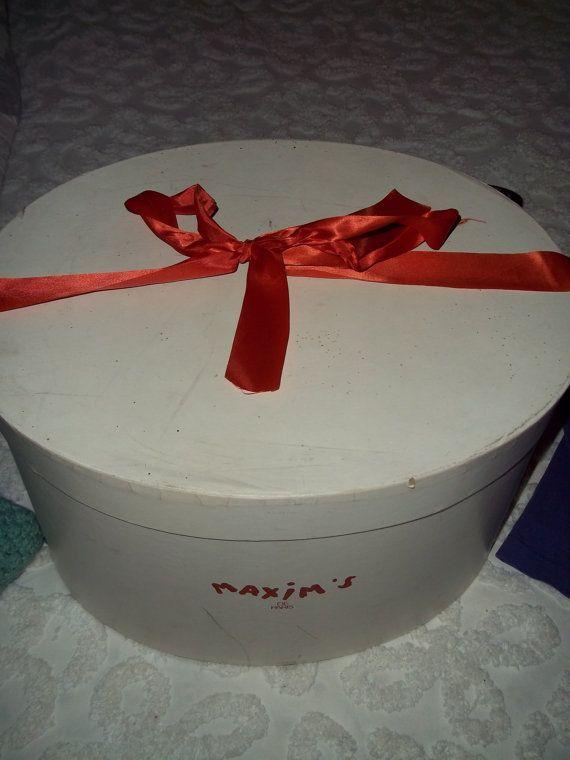 Red Box with White Oval Logo - Large oversized off white oval hat box by Maxim's de Paris. Gorgeous