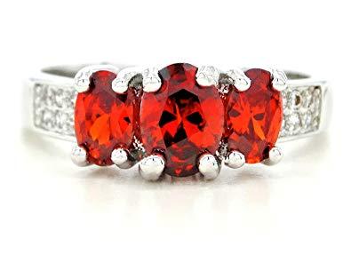 Red Box with White Oval Logo - Genuine white gold plated ring with deep red oval gemstones with ...