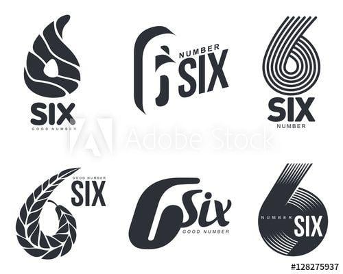 Six -Word Logo - Set of black and white number six logo templates, vector ...