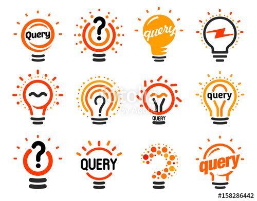 Orange and White Circle Logo - New question mark symbols, flat bright cartoon bulbs. White and ...