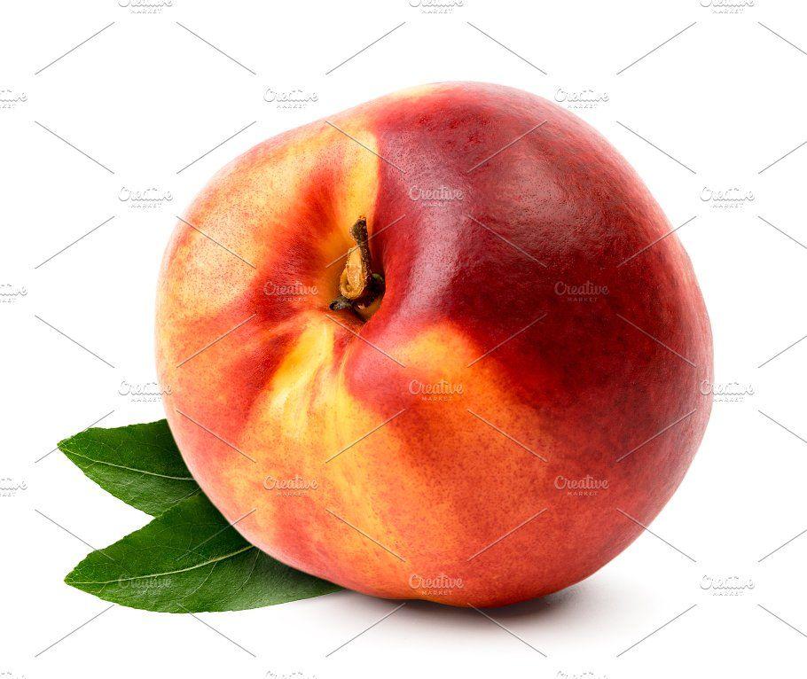 Necterine Food Logo - Ripe nectarine with leaves close-up ~ Food Images ~ Creative Market