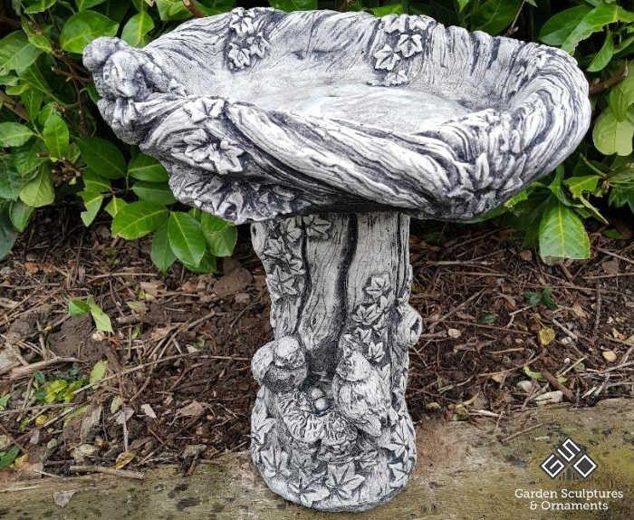 Stone Bird Logo - Bird Family Stone Bird Bath | Garden Sculptures & Ornaments