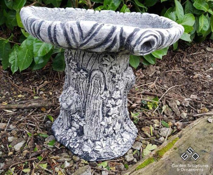 Stone Bird Logo - Ornate Log Stone Birdbath White B6. Garden Sculptures