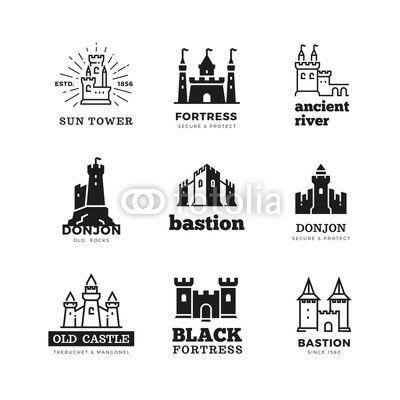 Ancient Sun Logo - Medieval castle and knight fortress vector ancient royal logo set ...