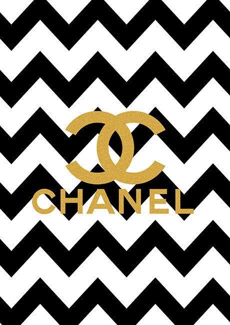 Black and Gold Chanel Logo - Limited edition Gold Chanel Logo Black Chevron Print on Etsy, $18.00