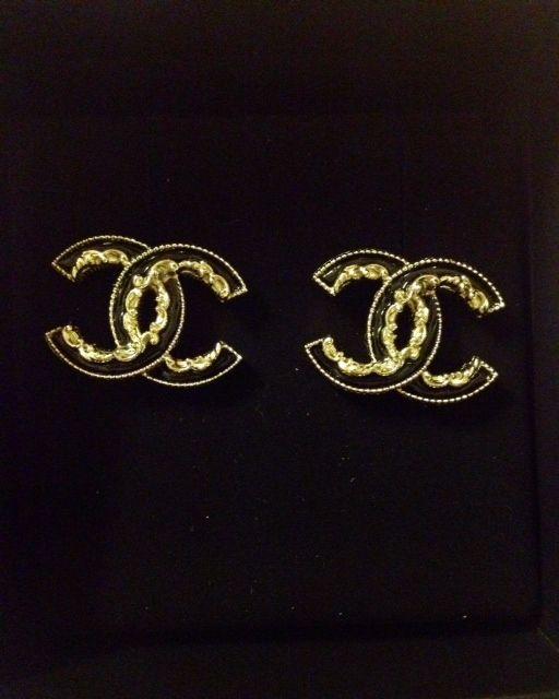 Black and Gold Chanel Logo - Chanel CC Logo earrings Black with Gold trims (new arrival)