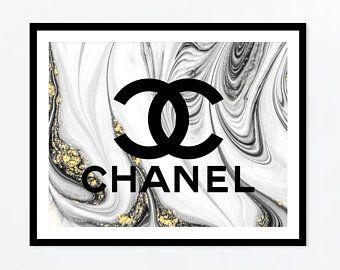 Black and Gold Chanel Logo - Chanel Logo on Marble Black and Gold Watercolor Digital Design