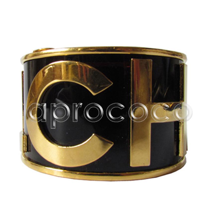 Black and Gold Chanel Logo - Aprococo BLACK Signature Cuff Bracelet With C H A N E L