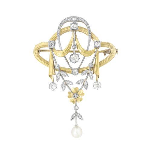 Swag Diamond Logo - A 19TH CENTURY FRENCH GOLD AND DIAMOND SWAG BROOCH