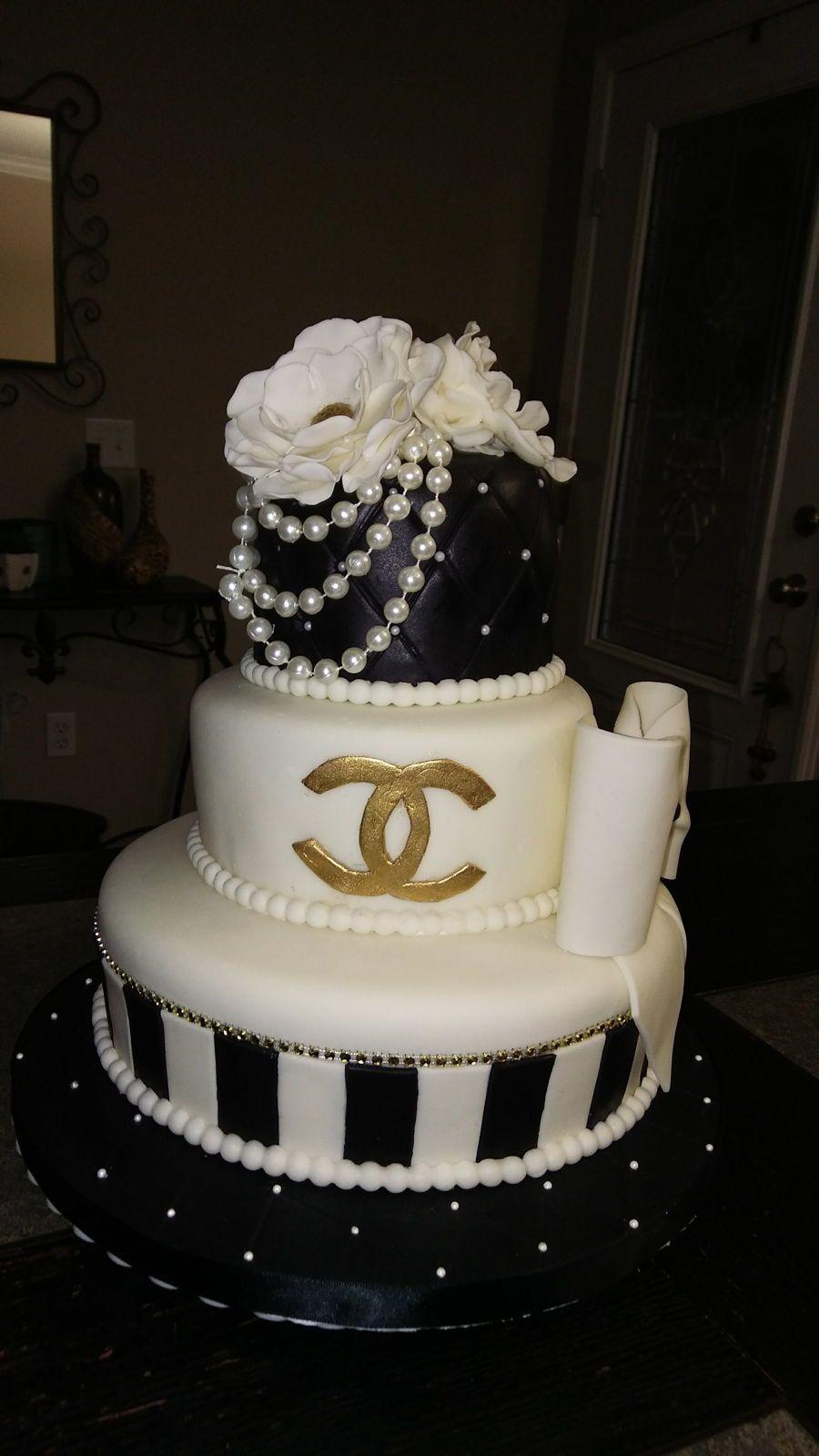 Black and Gold Chanel Logo - Chanel Birthday Cake - CakeCentral.com