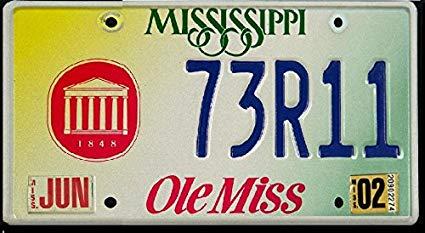 Yellow Blue Letters Logo - Mississippi State License Plate Ole Miss Logo Red