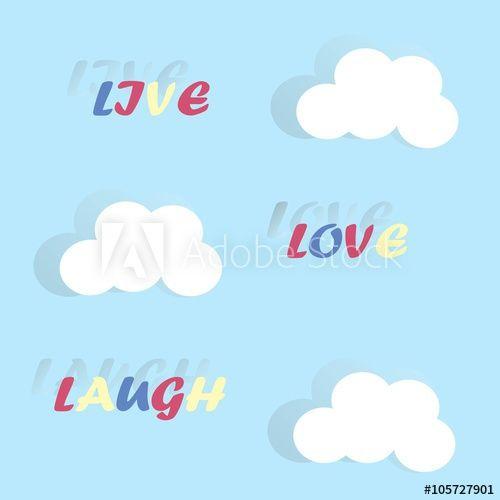 Yellow Blue Letters Logo - Typographic banner Live, Laugh, Love on a blue, vector. Red, yellow