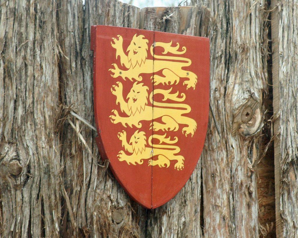 Tree with Red Shield Logo - England. The tree lions rampant on a red shield tell us we