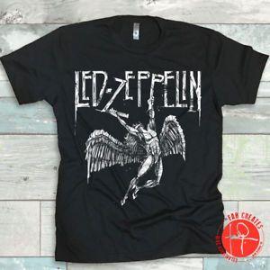 LED Zeppelin Angel Logo - Led Zeppelin Angel Drawn Logo Distressed Mens T-shirt-Tee-Rock N ...