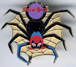 Black Spider Logo - black spider w/red hair on gold web - purple logo | Pins and Badges ...