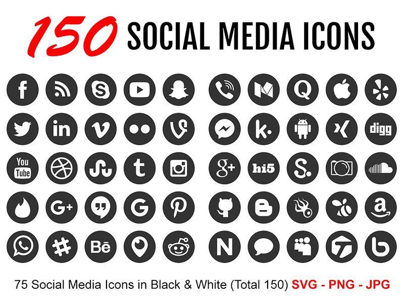 White Social Logo - 150 Black And White Social Media Icons by Icons by Alfredo ...