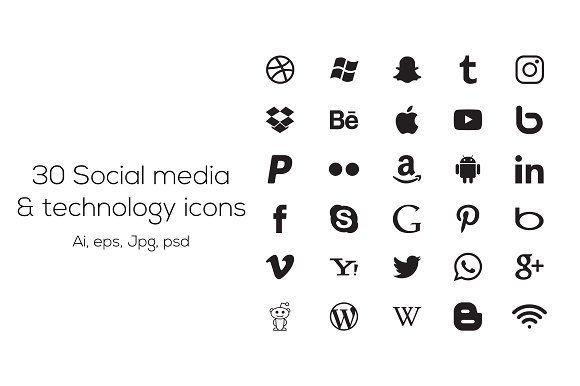 White Social Logo - 30 Social media icons ~ Icons ~ Creative Market