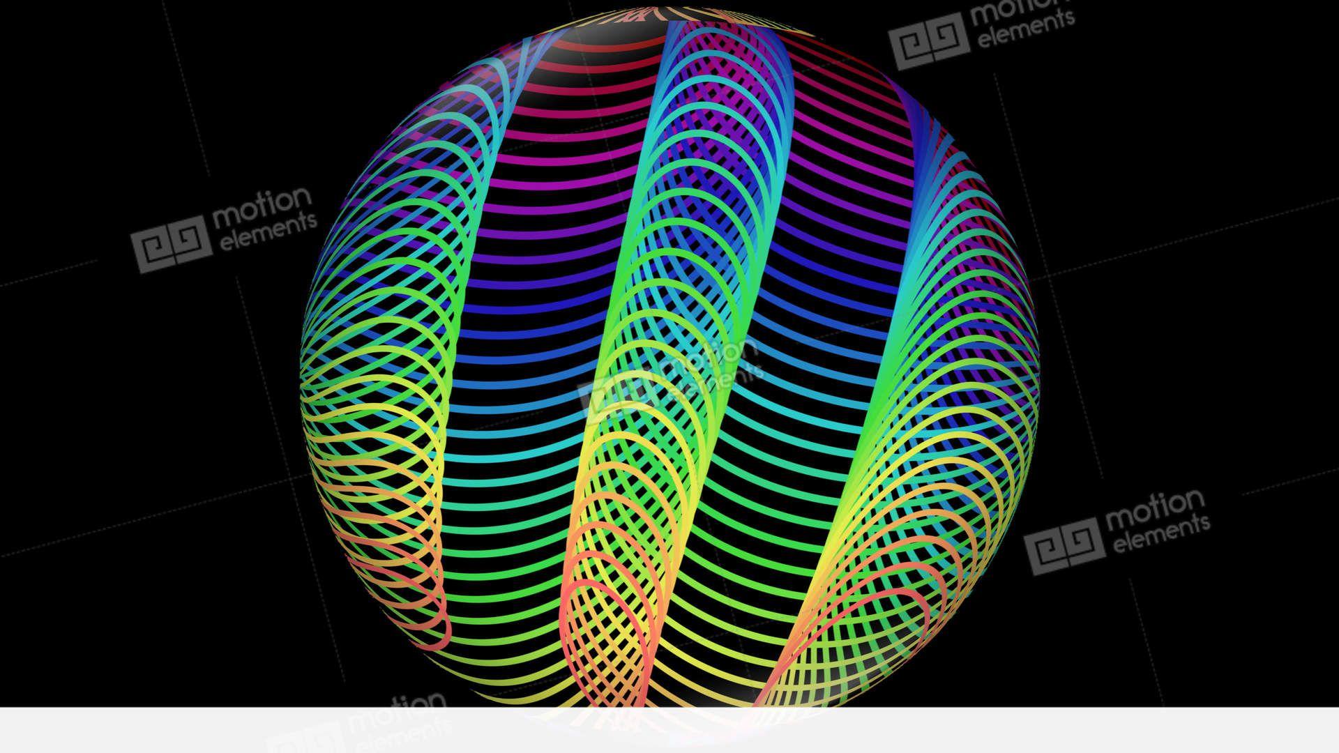 Rainbow Sphere Logo - Glowing Doodle Neon Sphere, Rainbow Sphere Rotating On Black ...