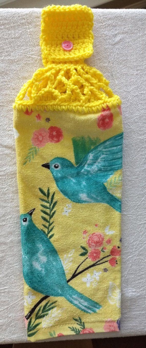 Blue Bird with Yellow Background Logo - Blue Birds on a Bright Yellow Background Hanging Kitchen Towel | Etsy