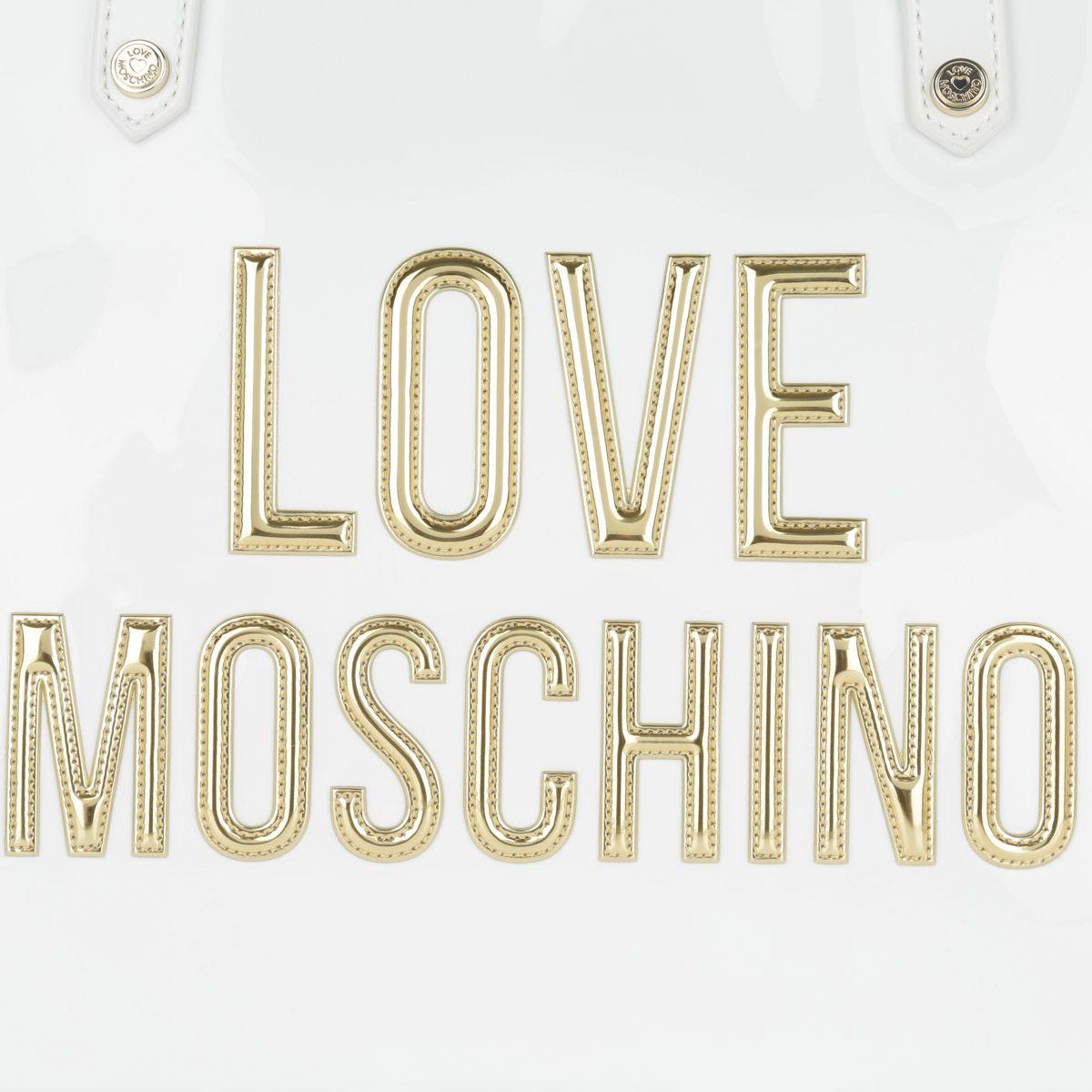 Moschino Gold Logo - Love Moschino Tote Synthetic Patent Bianco in white | fashionette