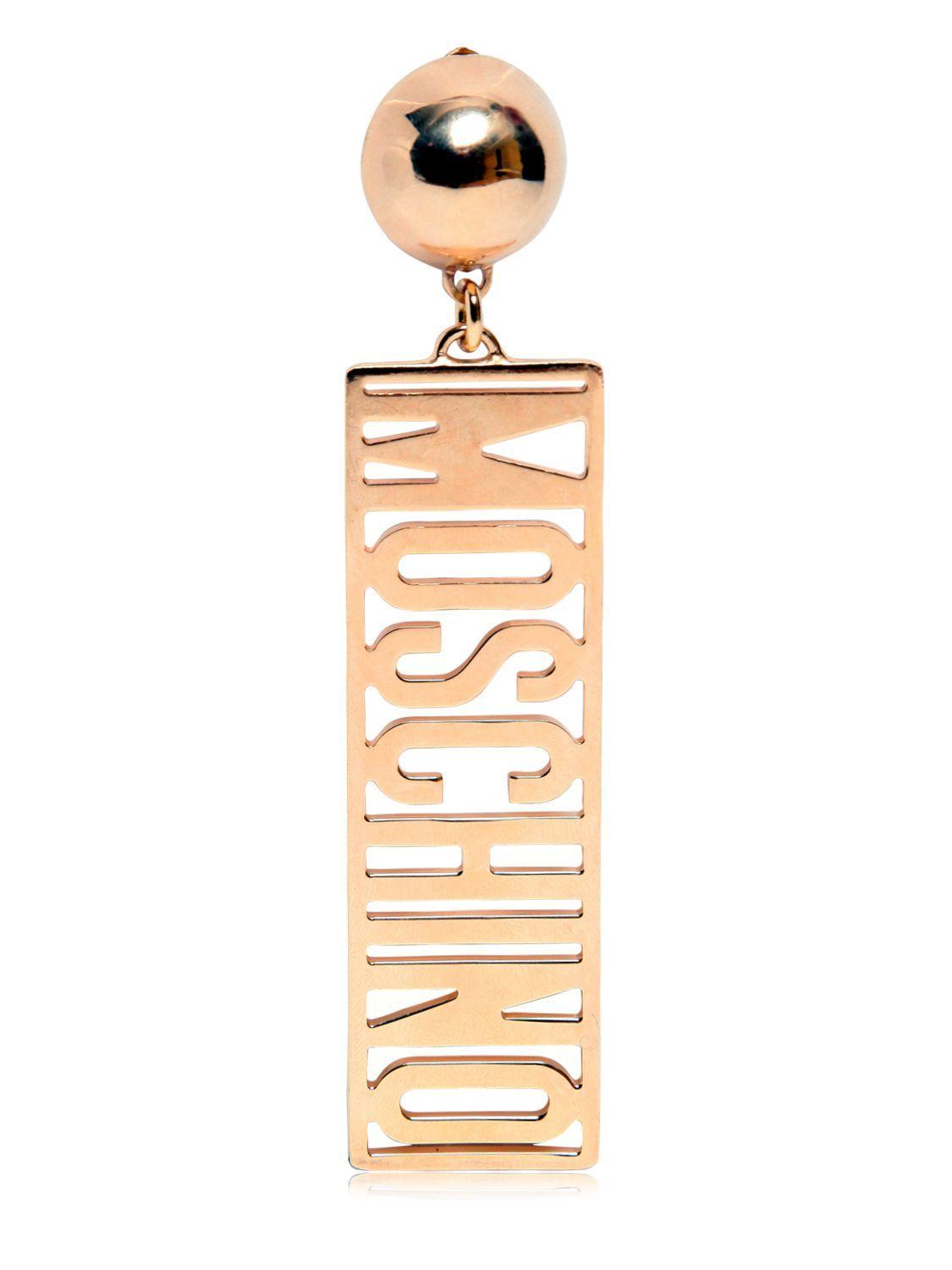 Moschino Gold Logo - Moschino Logo Lettering Gold Plated Earrings in Metallic - Lyst