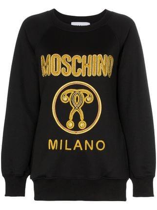 Moschino Gold Logo - Moschino gold embroidered logo jumper £465 - Shop SS19 Online - Fast ...