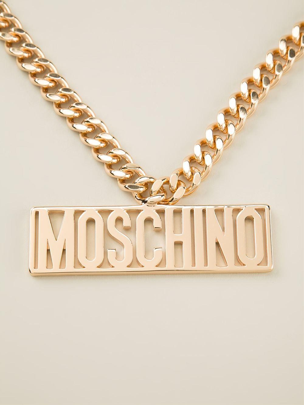 Moschino Gold Logo - Lyst - Moschino Logo Plaque Necklace in Metallic
