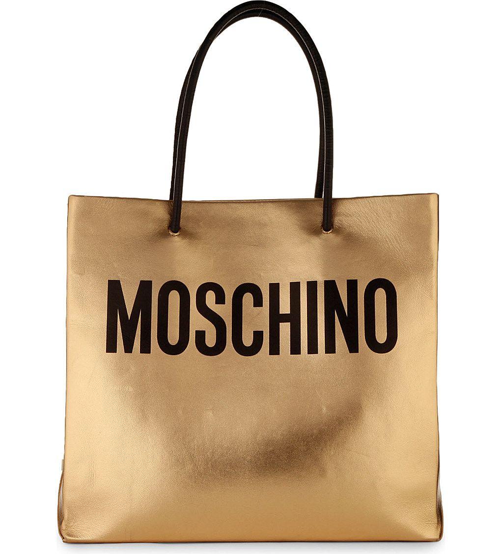 Moschino Gold Logo - Moschino Metallic gold leather tote - LUXUO