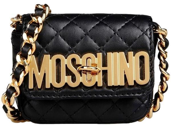 Moschino Gold Logo - Moschino Gold Logo Quilted Leather Small Pochette Bag