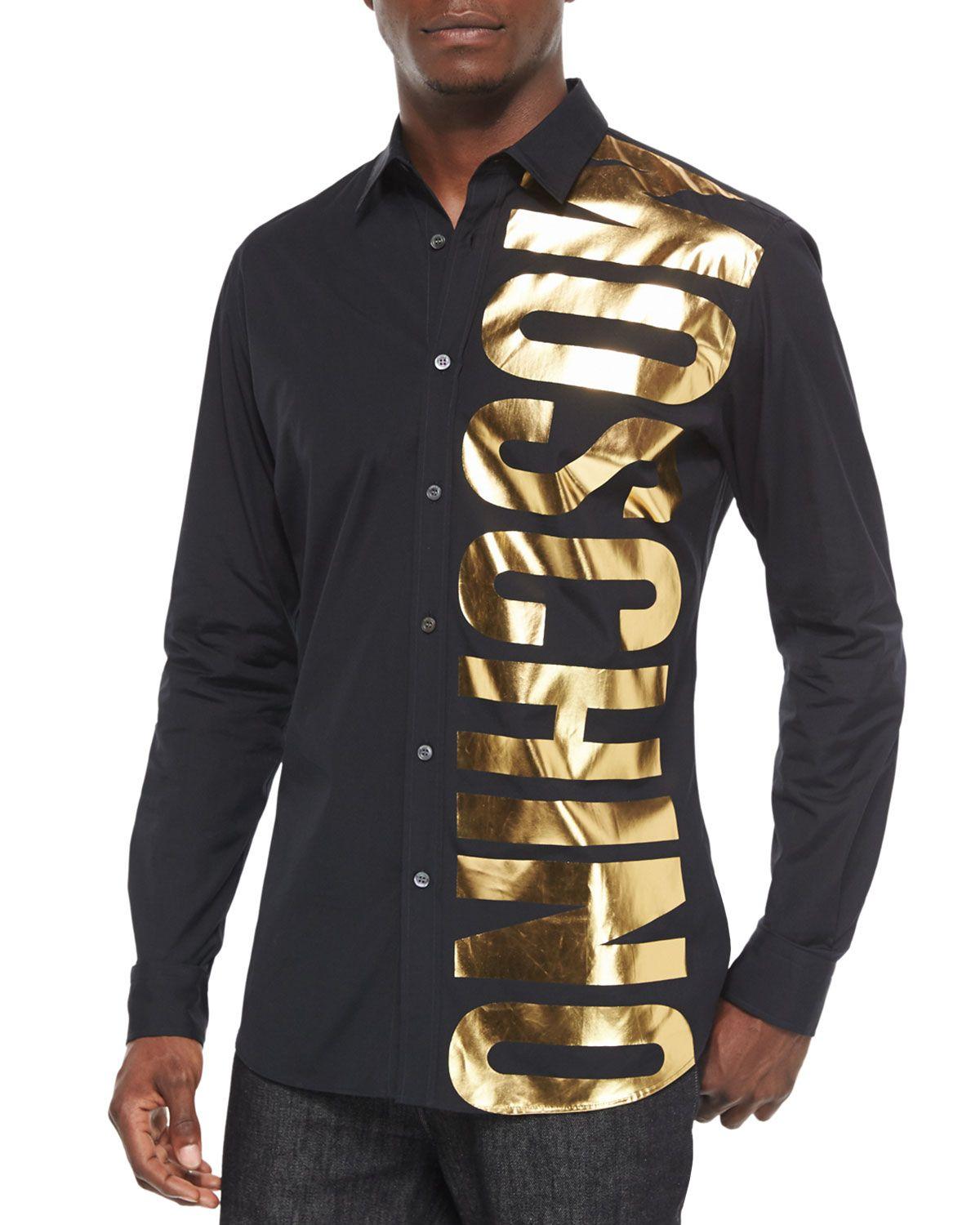Moschino Gold Logo - Moschino Gold Logo Long Sleeve Shirt, Black