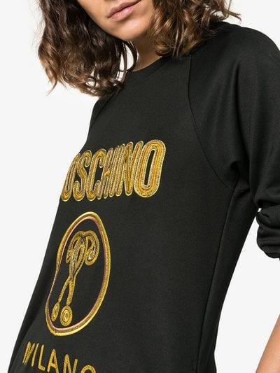 Moschino Gold Logo - Moschino gold embroidered logo jumper | Browns