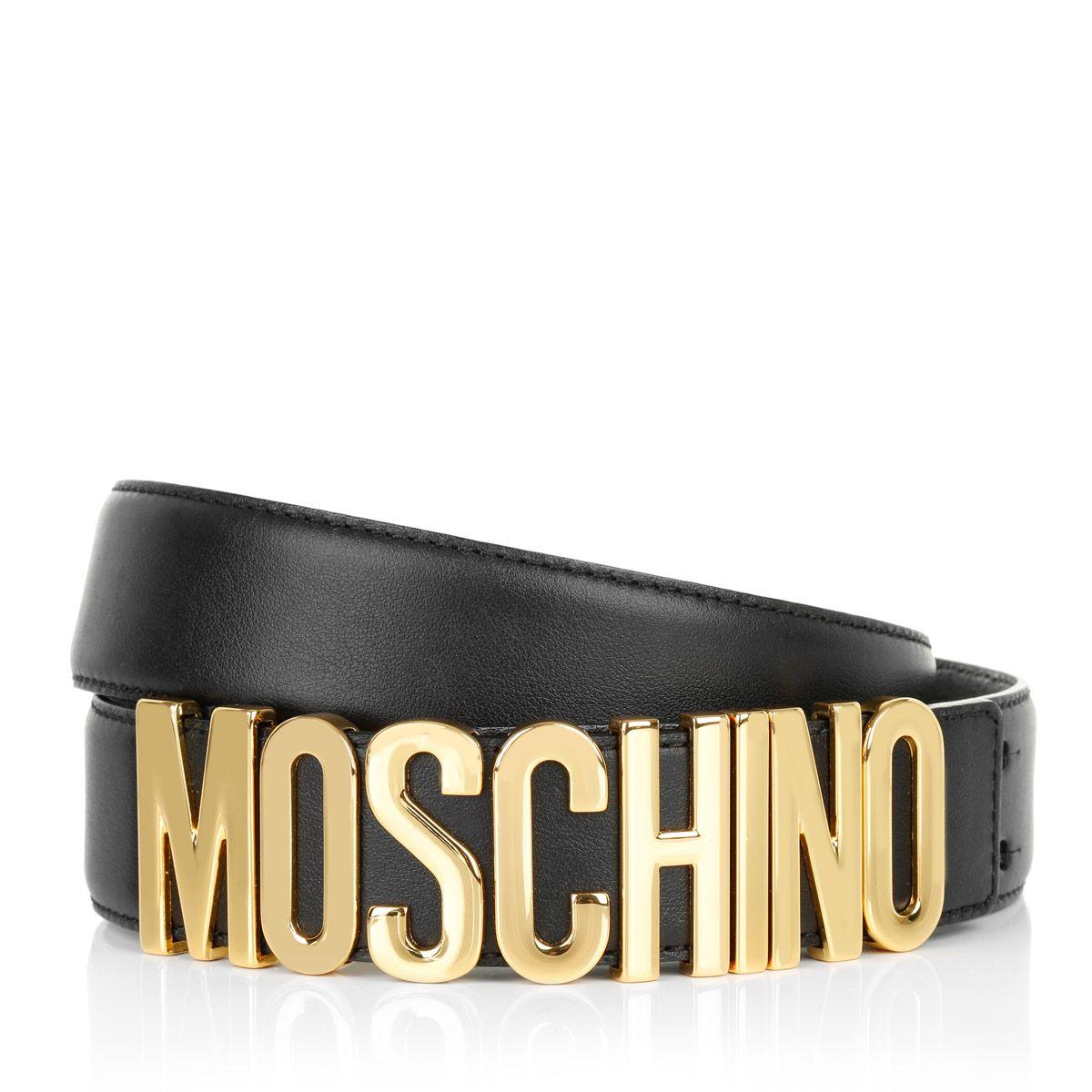 Moschino Gold Logo - Moschino Logo Leather Double Belt Black/Gold in black | fashionette