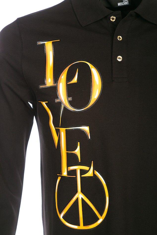 Moschino Gold Logo - Moschino Long Sleeve Polo Shirt Gold in Black | Moschino