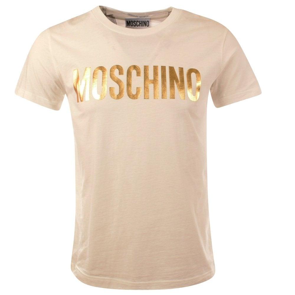 Moschino Gold Logo - MOSCHINO Moschino White & Gold Logo T Shirt