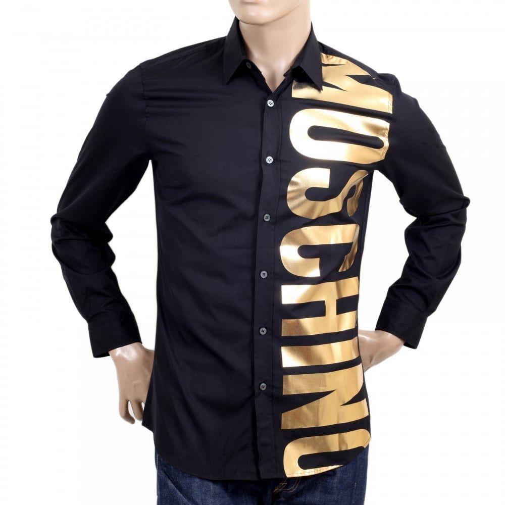 Moschino Gold Logo - Shop for Mens Slim Fit Shirt with Gold Print in Black